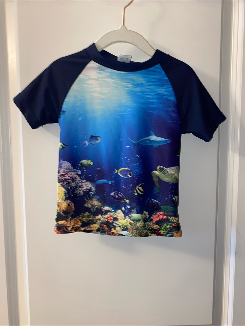 Kids' Ocean Scene Rash Guard Swim Shirt - Navy